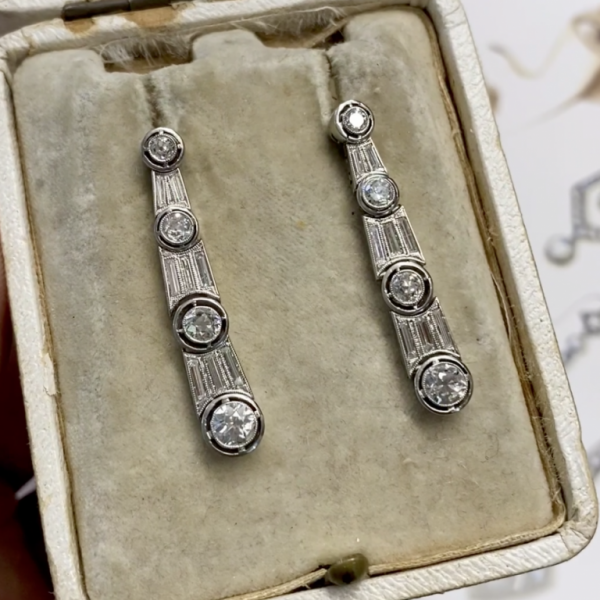 Antique Art Deco 3ct Diamond Platinum Earrings