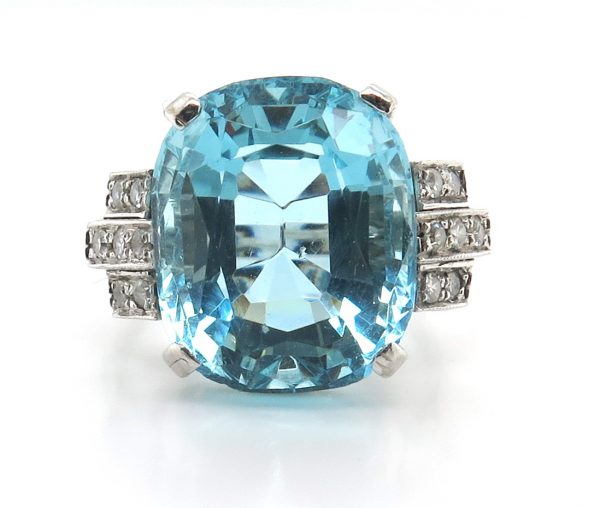 Antique Art Deco Aquamarine and Diamond Dress Ring