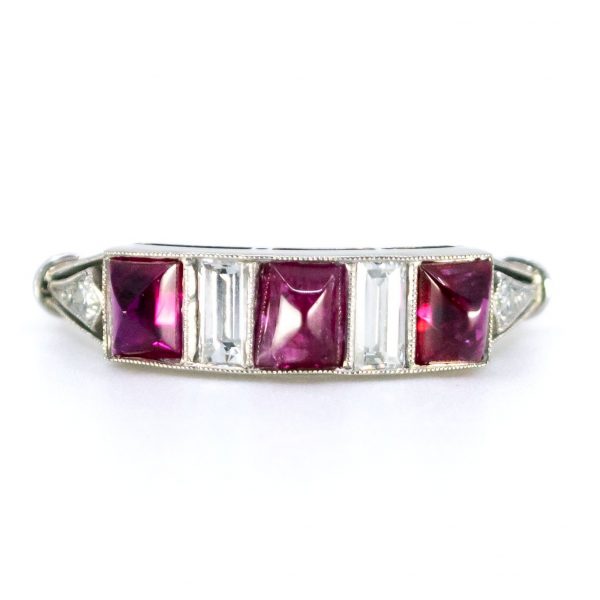 Antique Art Deco Ruby and Diamond Platinum Ring
