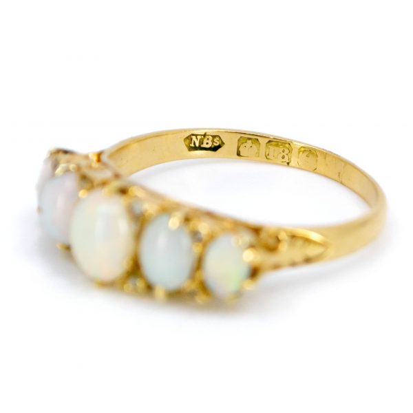Antique Victorian Opal and Diamond Gold Carved Hoop Ring