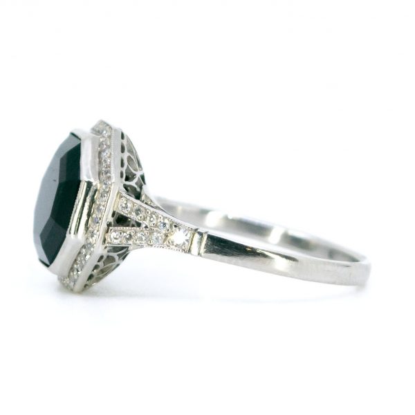 Art Deco Style Black Onyx and Diamond Platinum Ring