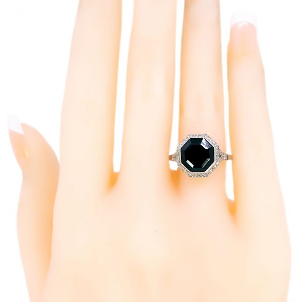 Art Deco Style Black Onyx and Diamond Platinum Ring