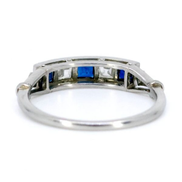 Art Deco Style Sapphire and Diamond Platinum Five Stone Ring