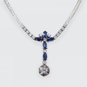 Contemporary 1.25ct Sapphire and Diamond Drop Necklace