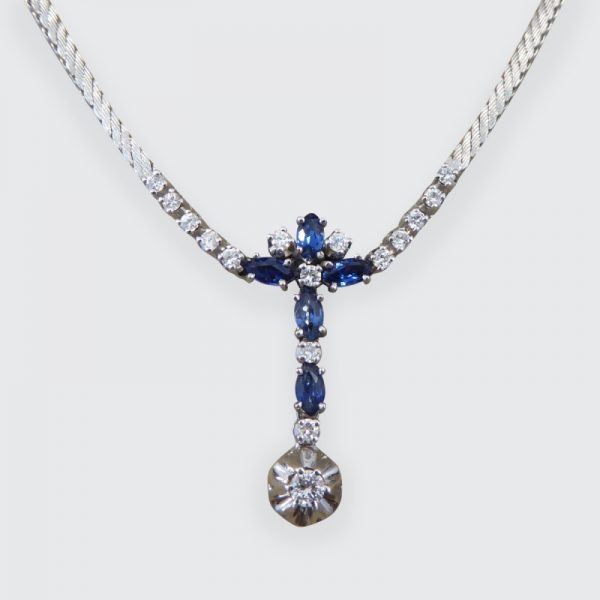 Contemporary 1.25ct Sapphire and Diamond Drop Necklace