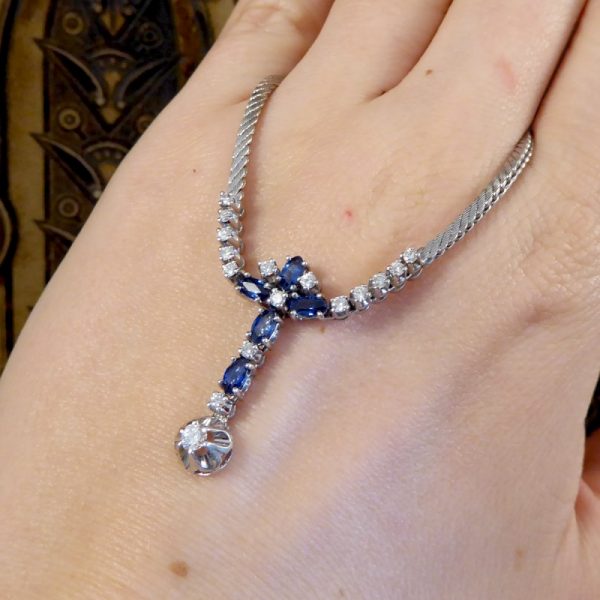 Contemporary 1.25ct Sapphire and Diamond Drop Necklace
