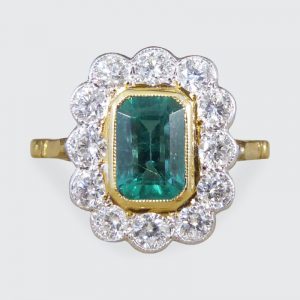 Edwardian Style 0.85ct Emerald and Diamond Cluster Ring