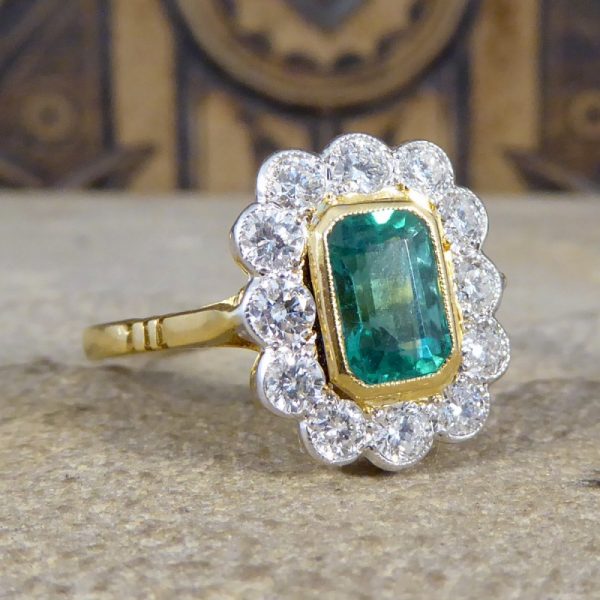 Edwardian Style 0.85ct Emerald and Diamond Cluster Ring