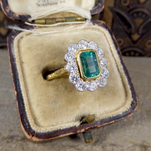 Edwardian Style 0.85ct Emerald and Diamond Cluster Ring