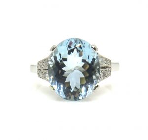 Vintage Oval Aquamarine and Diamond Dress Ring