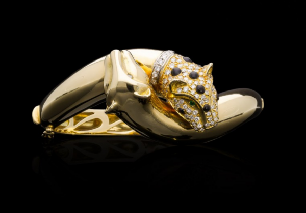 Vintage Panther Diamond and Gold Bangle