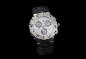 Chaumet Class One 625B Stainless Steel 40mm Chronograph Quartz Watch, white face, baton hour markers, Roman numerals at 12, Circa 2000-2010