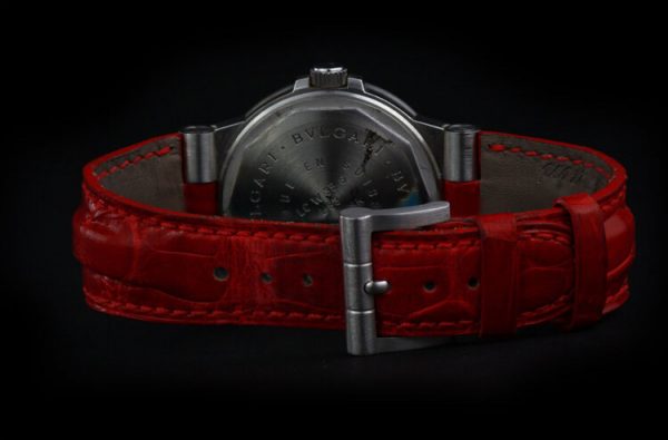 Bvlgari Diagono 18ct White Gold 37mm Automatic Watch, Bulgari red leather strap with 18ct buckle, Circa 2000