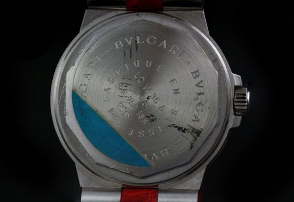 Bvlgari Diagono 18ct White Gold 37mm Automatic Watch, Bulgari red leather strap with 18ct buckle, Circa 2000