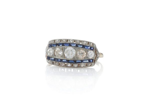 Art Deco 0.73ct Old Cut Diamond and Sapphire Dress Ring