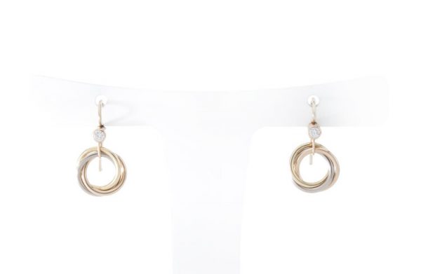 Cartier Trinity 18ct Gold Hoop Drop Earrings with Diamonds, 18ct yellow, white and rose gold, French fittings, Circa 1990's