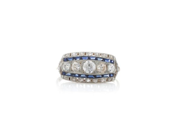 Art Deco 0.73ct Old Cut Diamond and Sapphire Dress Ring