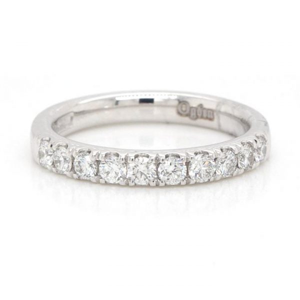 0.53ct Diamond and Platinum Half Eternity Band Ring, ten round brilliant-cut diamonds, 0.53 carat total, elegant scallop edging to mount.