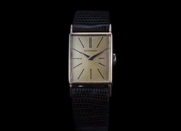 Boucheron Vintage 18ct Yellow Gold Manual 20mm Watch with Omega Movement ref 9837468, golden face, leather strap, Circa 1960s