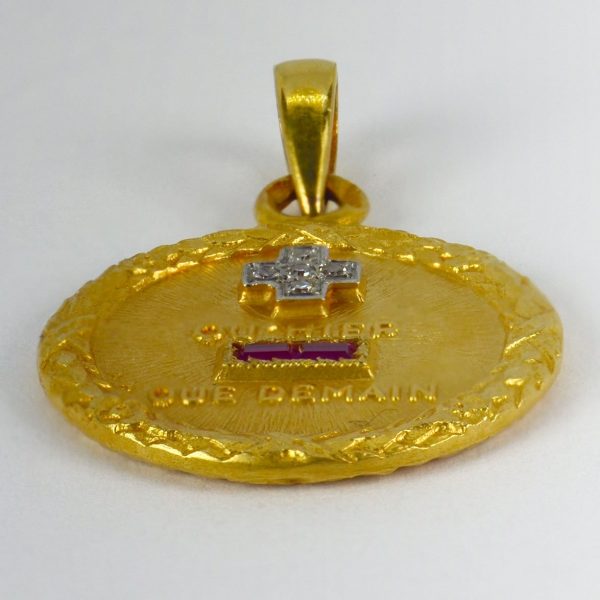 Augis French Plus Hier Diamond, Ruby and 18ct Yellow Gold Love Token Charm Pendant