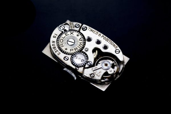 Rolex Art Deco Platinum Ladies Cocktail Watch Set With Rose Cut Diamonds, 15mm white face, Arabic numerals, manual movement, case hallmarked R.W.C Rolex Watch Company & Platinum, Circa 1930s