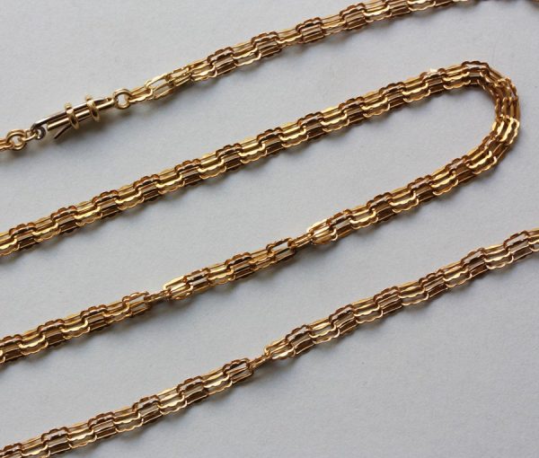 Antique Victorian 18ct Gold Fancy Link Long Chain Necklace; with a very special double fancy link, 140cm in length. France, 19th century