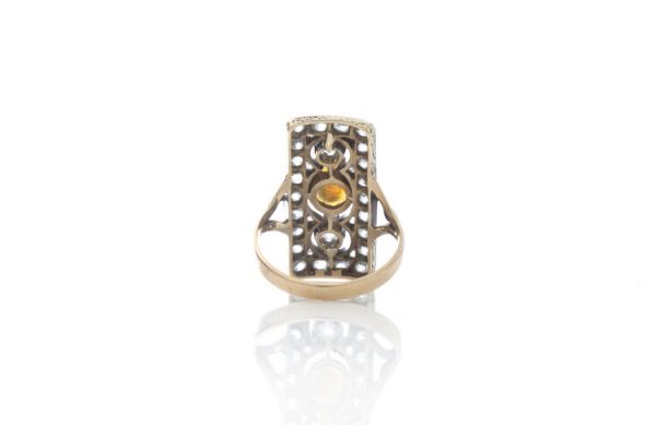 Antique Opal and Old Cut Diamond Rectangular Panel Ring in 18ct Gold