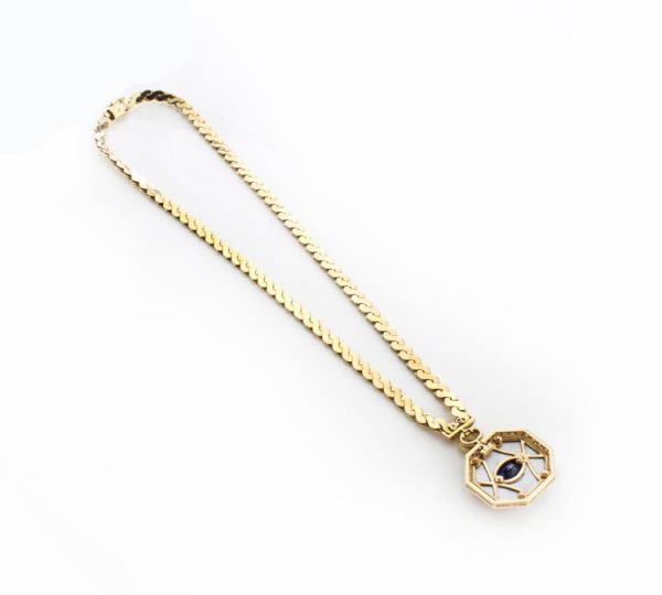 Van Cleef and Arpels 18ct Yellow Gold Necklace, set with blue sapphire, mother of pearl, diamonds and a yellow sapphire. Comes in original Van Cleef & Arpels necklace pouch