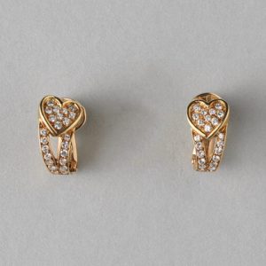 Boucheron Vintage Diamond and 18ct Gold Heart Clip on Earrings; set with 0.92cts brilliant-cut diamonds, in original case, Signed and numbered, Circa 1960.