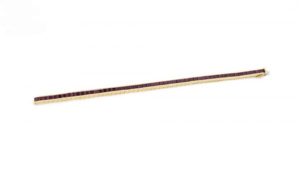 Vintage Princess Cut Natural Burmese Ruby Tennis Bracelet, 8.00 carats, in 18ct Yellow Gold, Circa 1950-1970's