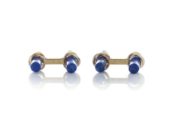 Cartier Lapis Lazuli and 18ct Yellow Gold Cufflinks; lapis lazuli bars enveloped by tri-colour gold twists, connected by 18ct yellow gold, in original Cartier box