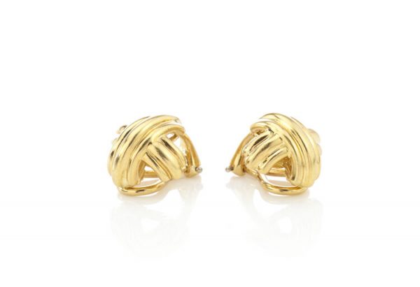 Tiffany and Co 18ct Yellow Gold Domed Cross Clip On Earrings