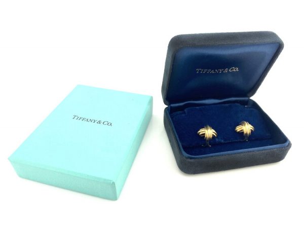 Tiffany and Co 18ct Yellow Gold Domed Cross Clip On Earrings. Comes in original box.