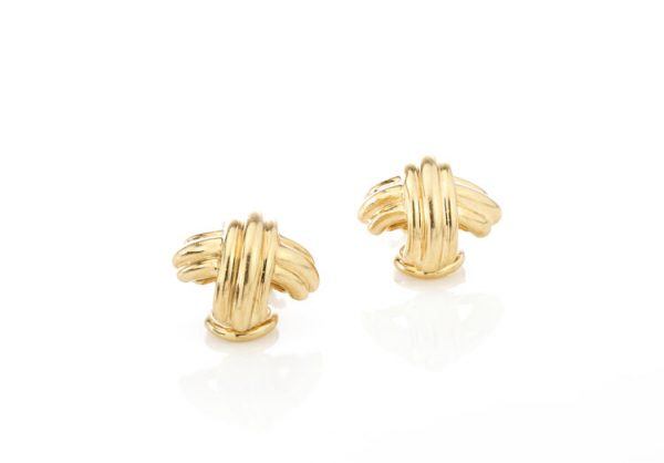 Tiffany and Co 18ct Yellow Gold Domed Cross Clip On Earrings