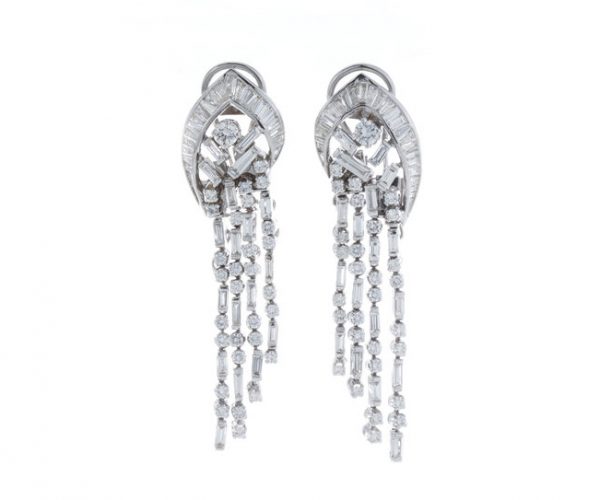 6ct Diamond Day and Evening Detachable Earrings; set with 6.00 carats of baguette-cut and round brilliant-cut diamonds, in 18ct white gold.