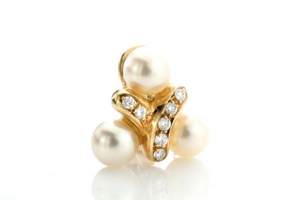 Italian Chantecler Freshwater Pearl, Diamond and 18ct Gold Earrings; tre-foil of freshwater pearls connected by 0.70cts diamond-set intersection, Signed