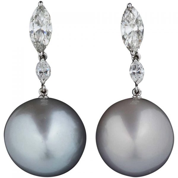 Australian Pearl and Diamond Drop Earrings in 18ct White Gold