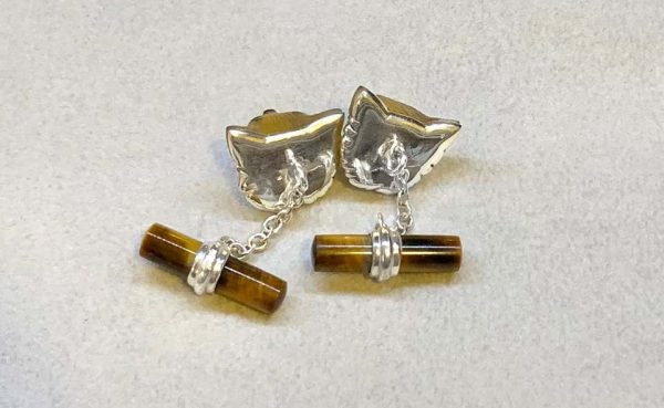 Yellow Opal, Tigers Eye and Carnelian Fox Cufflinks, 18ct White Gold