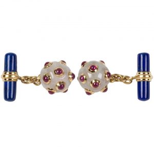 Jade, Ruby and Lapis Lazuli Submarine Mine Cufflinks, 18ct Gold