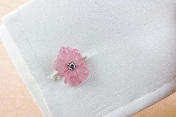 Diamond Set Tourmaline Pink Rose 18 Carat White Gold Cufflinks