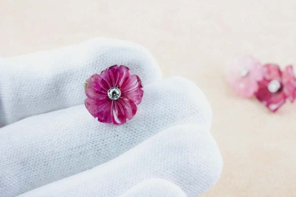 Diamond Set Tourmaline Pink Rose 18 Carat White Gold Cufflinks