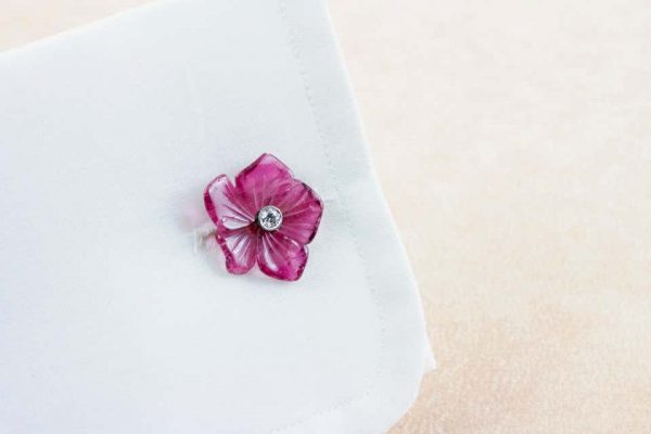 Diamond Set Tourmaline Pink Rose 18 Carat White Gold Cufflinks