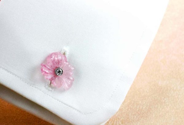 Diamond Set Tourmaline Pink Rose 18 Carat White Gold Cufflinks