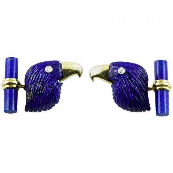 Lapis Lazuli Eagle Diamond Set 18ct Gold Cufflinks