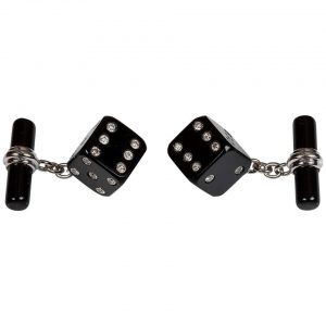 Onyx and Diamond Dice Cufflinks in 18ct White Gold