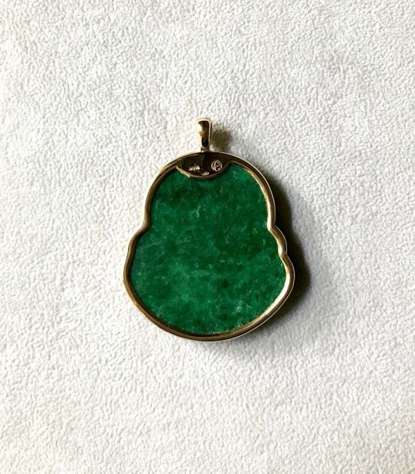 Diamond Set Jade Buddha Pendant, 18ct Yellow Gold