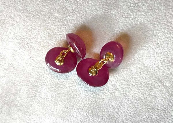Hand Carved Oval Ruby and Diamond Cufflinks, 18ct Yellow Gold