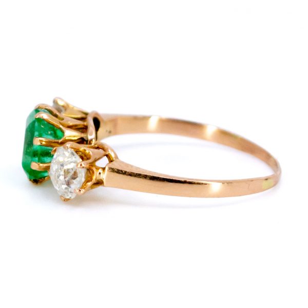 Antique Victorian Emerald and Diamond Three Stone Ring