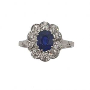 Art Deco Antique Sapphire and Diamond Cluster Ring