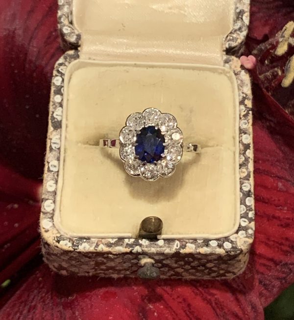 Art Deco Antique Sapphire and Diamond Cluster Ring